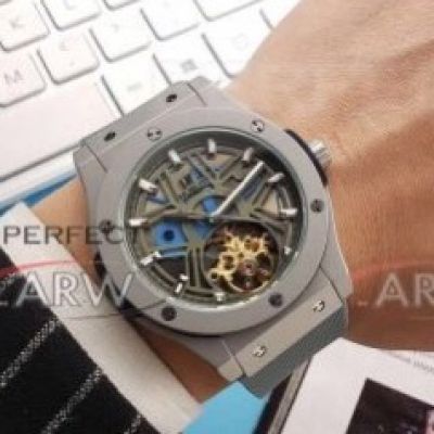 Perfect Replica Hublot Classic Fusion Gray Case Tourbillon Face Rubber Strap 43mm Watch